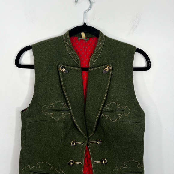 Vtg 80s 90s pure wool laden green tyrol alpinecore fitted waistcoat vest EU 36 - Picture 5 of 17